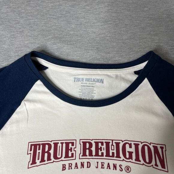 True Religion Women’s Short Sleeve Baseball Baby Tee Top - Picture 5 of 8